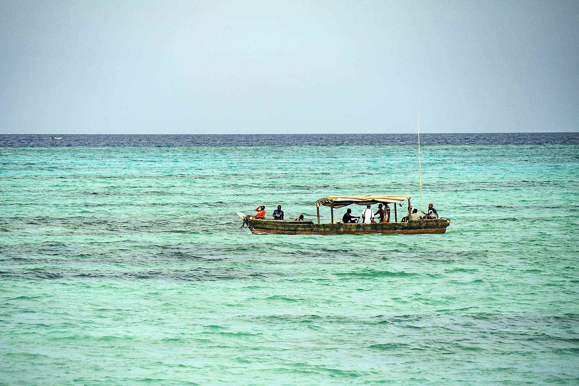 Turquoise sea and boats off Nungwi, Zanzibar